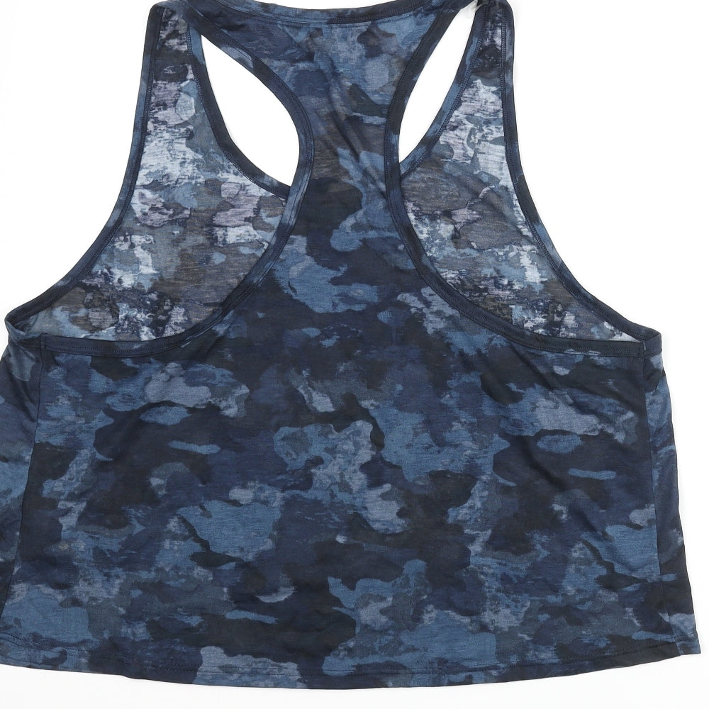 GOODMOVE Womens Blue Camouflage Polyester Basic Tank Size 18 Round Neck Pullover