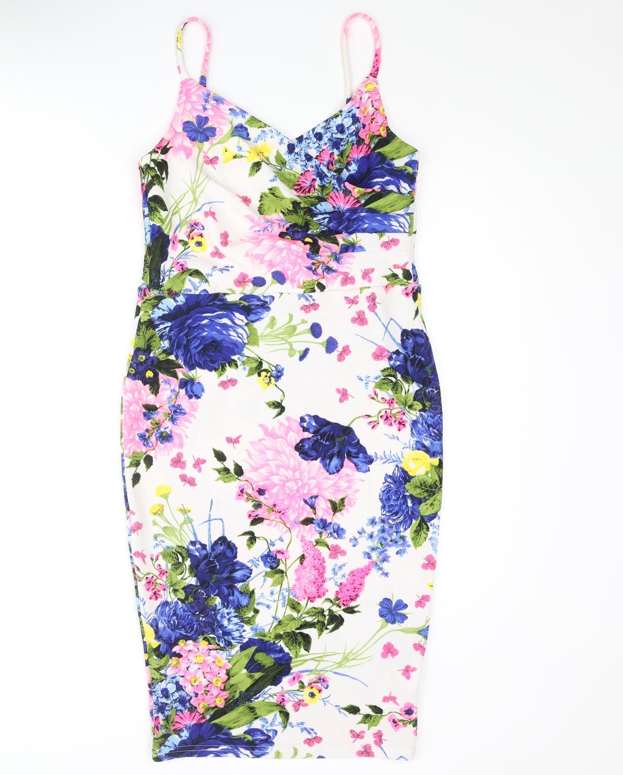 New Look Womens Multicoloured Floral Polyester Bodycon Size 12 Sweetheart Pullover