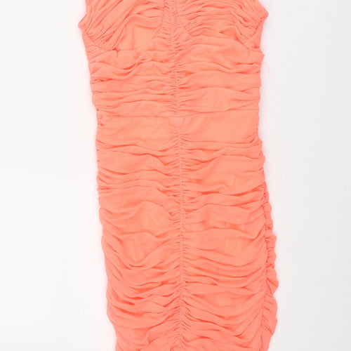 PRETTYLITTLETHING Womens Orange Polyester Mini Size 4 Square Neck Pullover - Rouched