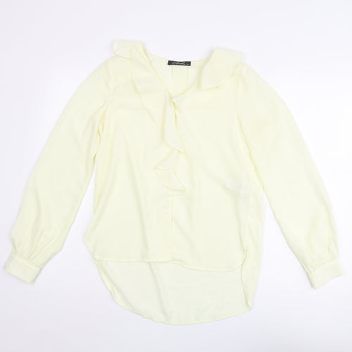 Axel Womens Yellow Polyester Basic Blouse Size 8 V-Neck - Frill