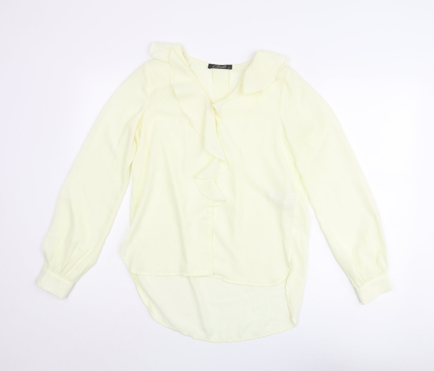 Axel Womens Yellow Polyester Basic Blouse Size 8 V-Neck - Frill