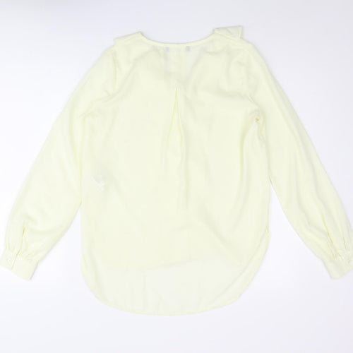 Axel Womens Yellow Polyester Basic Blouse Size 8 V-Neck - Frill