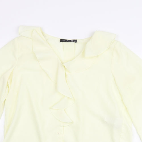Axel Womens Yellow Polyester Basic Blouse Size 8 V-Neck - Frill