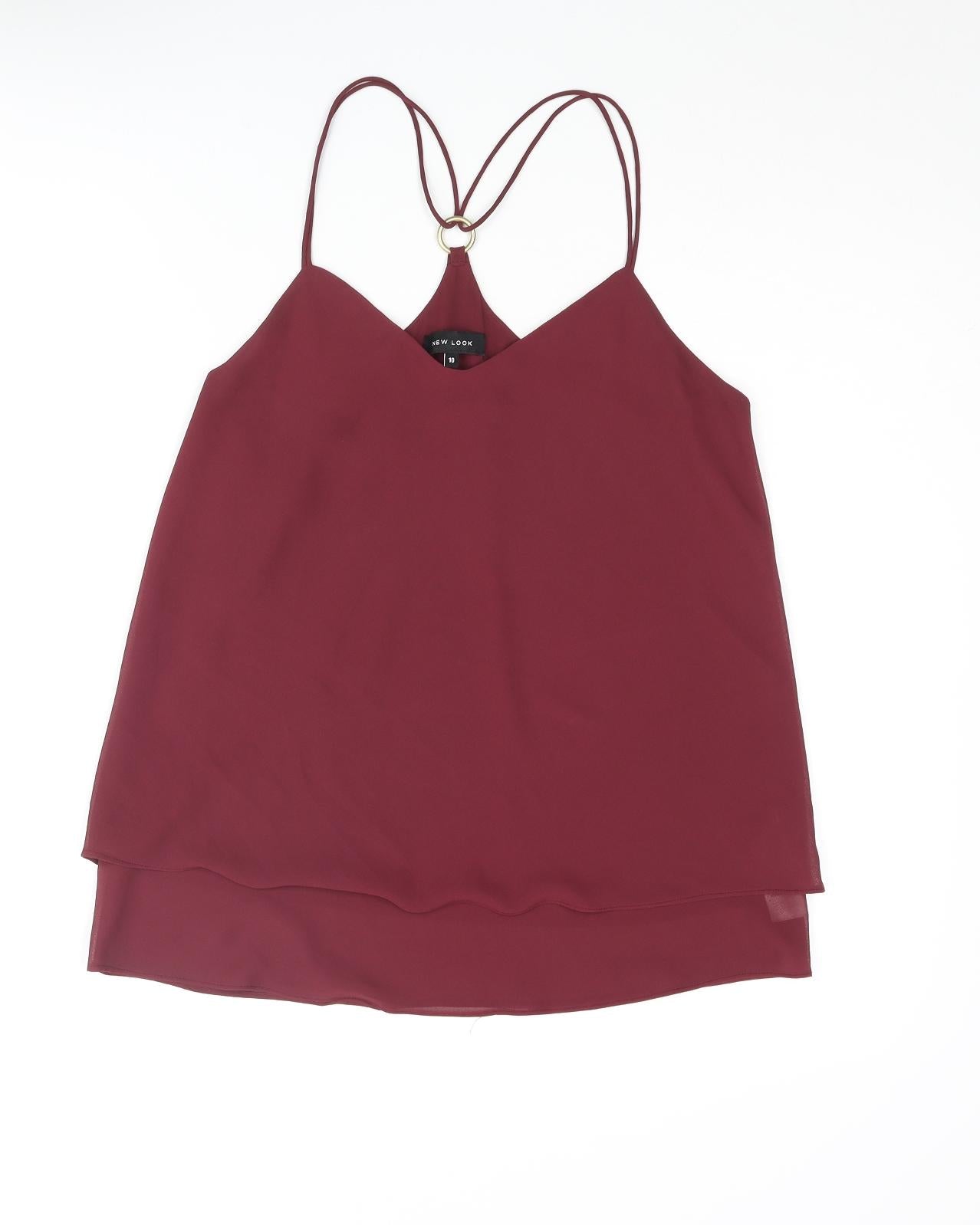 New Look Womens Red Polyester Camisole Blouse Size 12 V-Neck