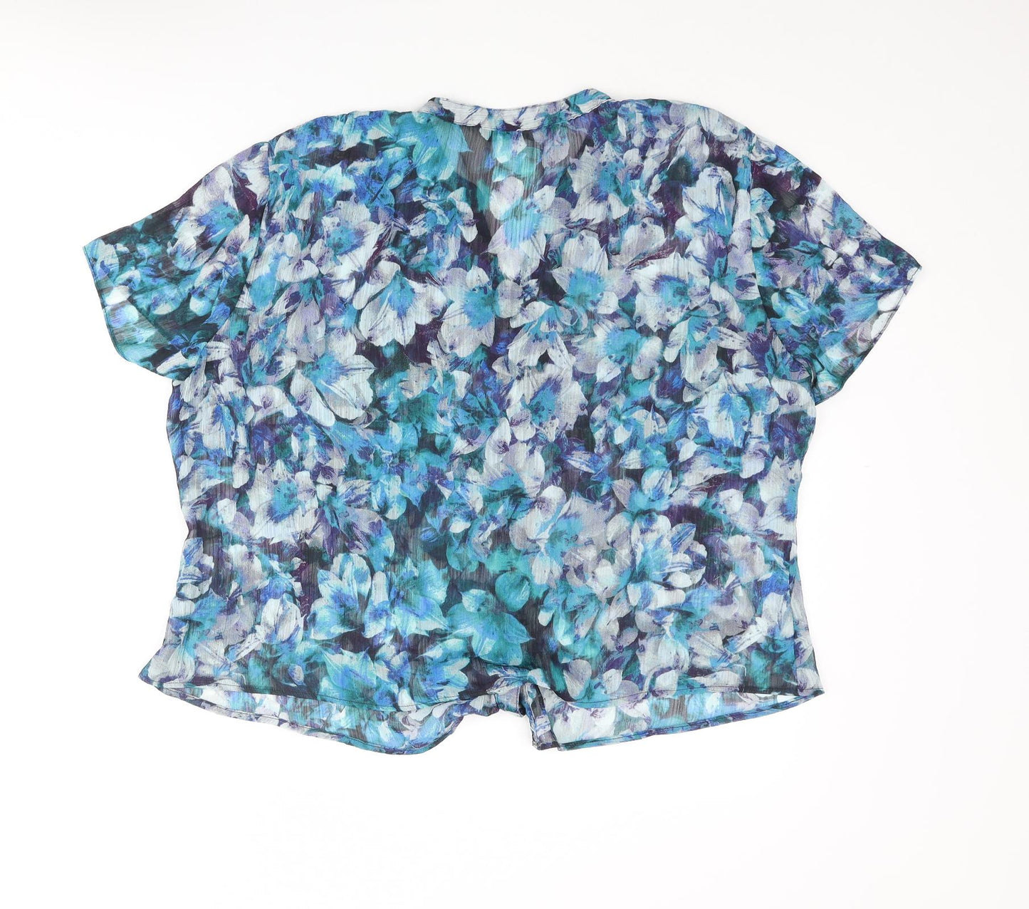 Bonmarché Womens Blue Floral Polyester Basic Blouse Size 18 V-Neck - Frill