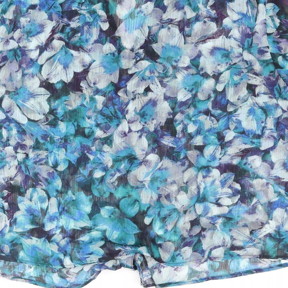 Bonmarché Womens Blue Floral Polyester Basic Blouse Size 18 V-Neck - Frill