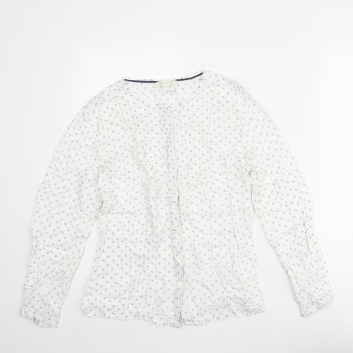 BHS Womens White Geometric Modal Basic Button-Up Size 14 Round Neck