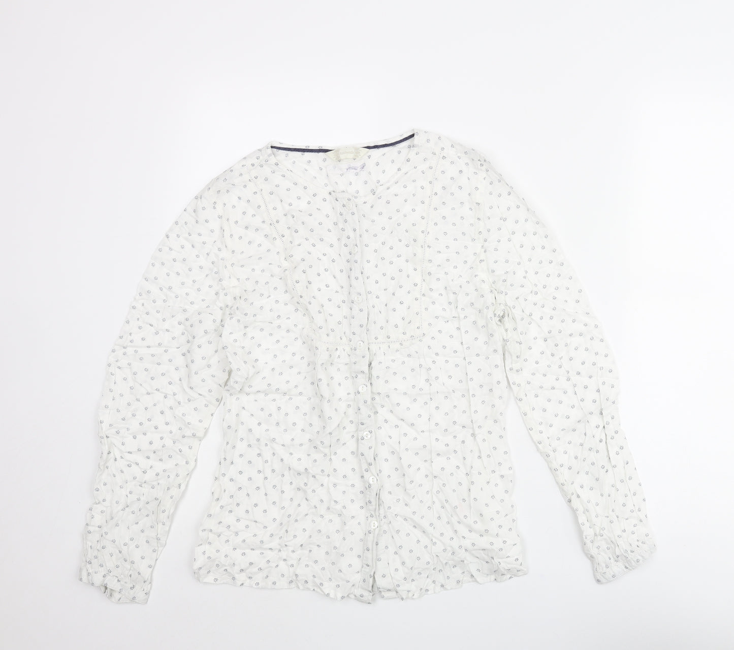 BHS Womens White Geometric Modal Basic Button-Up Size 14 Round Neck