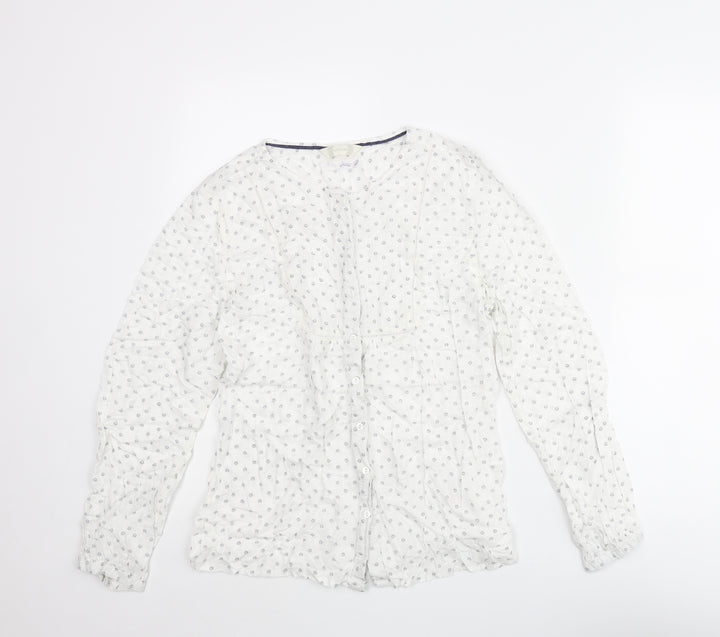 BHS Womens White Geometric Modal Basic Button-Up Size 14 Round Neck