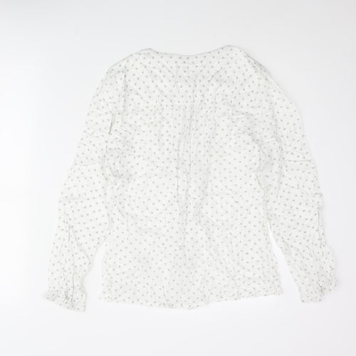 BHS Womens White Geometric Modal Basic Button-Up Size 14 Round Neck