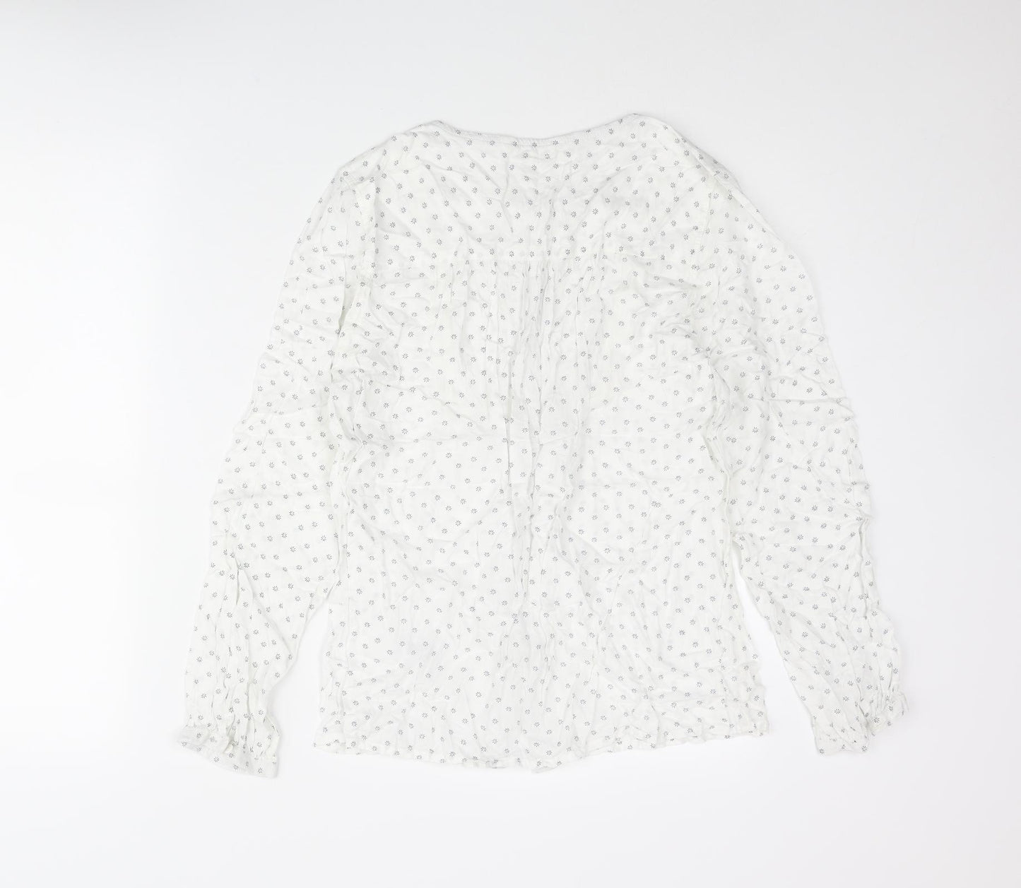 BHS Womens White Geometric Modal Basic Button-Up Size 14 Round Neck