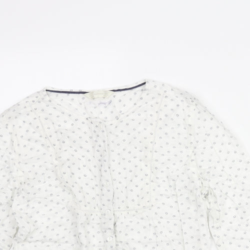 BHS Womens White Geometric Modal Basic Button-Up Size 14 Round Neck