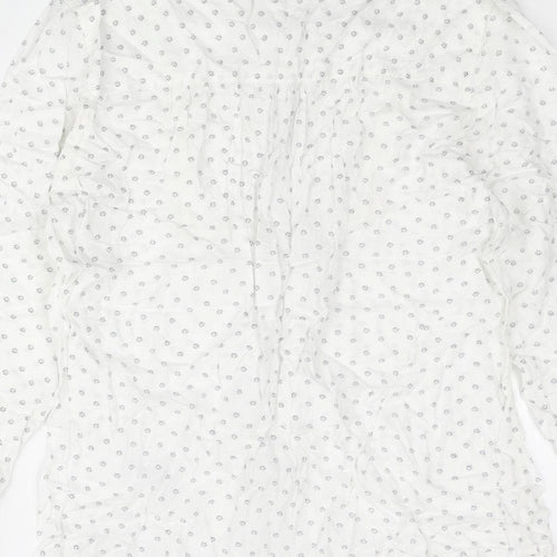 BHS Womens White Geometric Modal Basic Button-Up Size 14 Round Neck