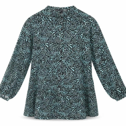 Marks and Spencer Womens Blue Animal Print Polyester A-Line Size 14 Round Neck Button - Leopard Print