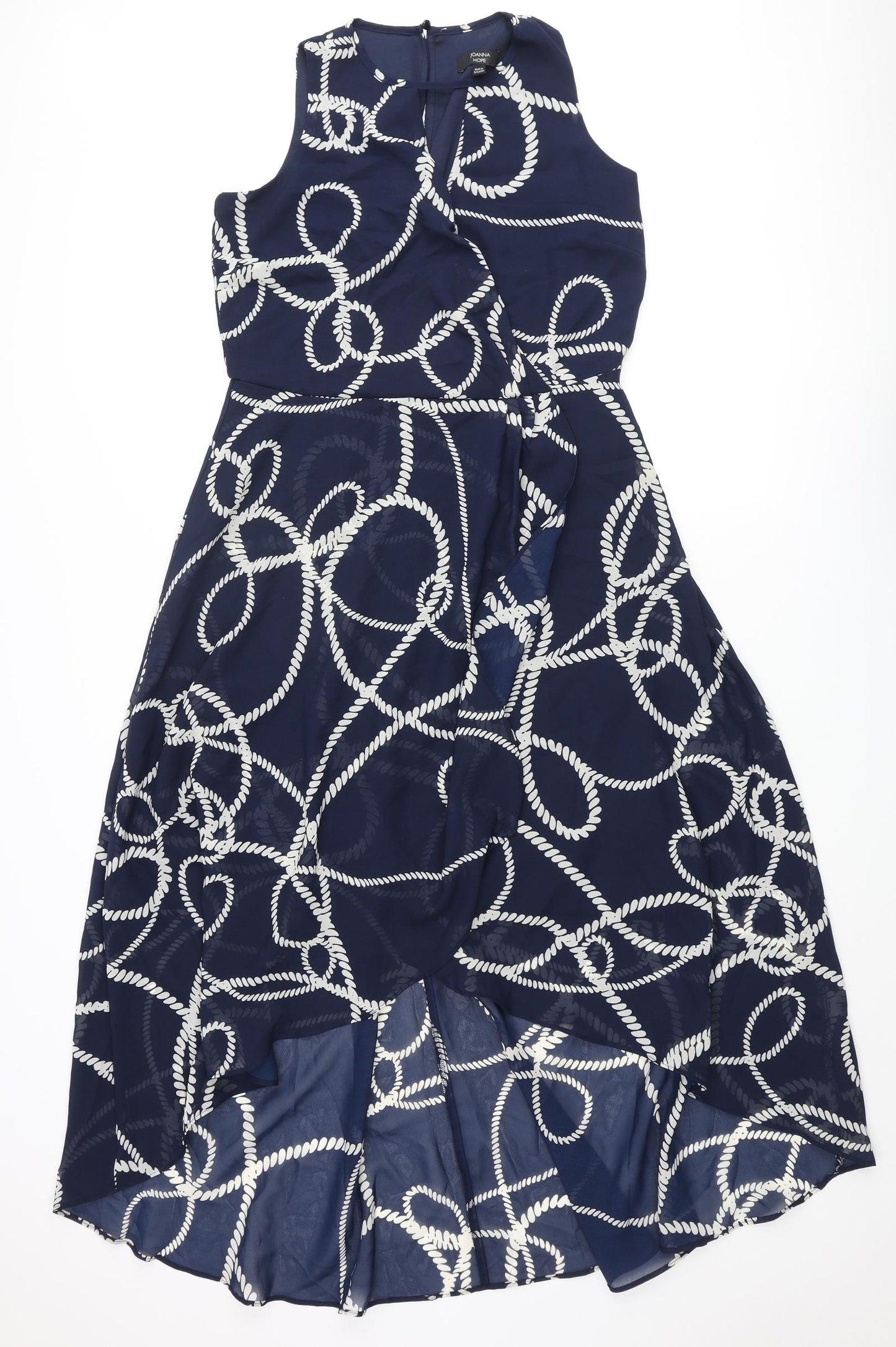 Joanna Hope Womens Blue Geometric Polyester Shift Size 12 V-Neck Button - Keyhole