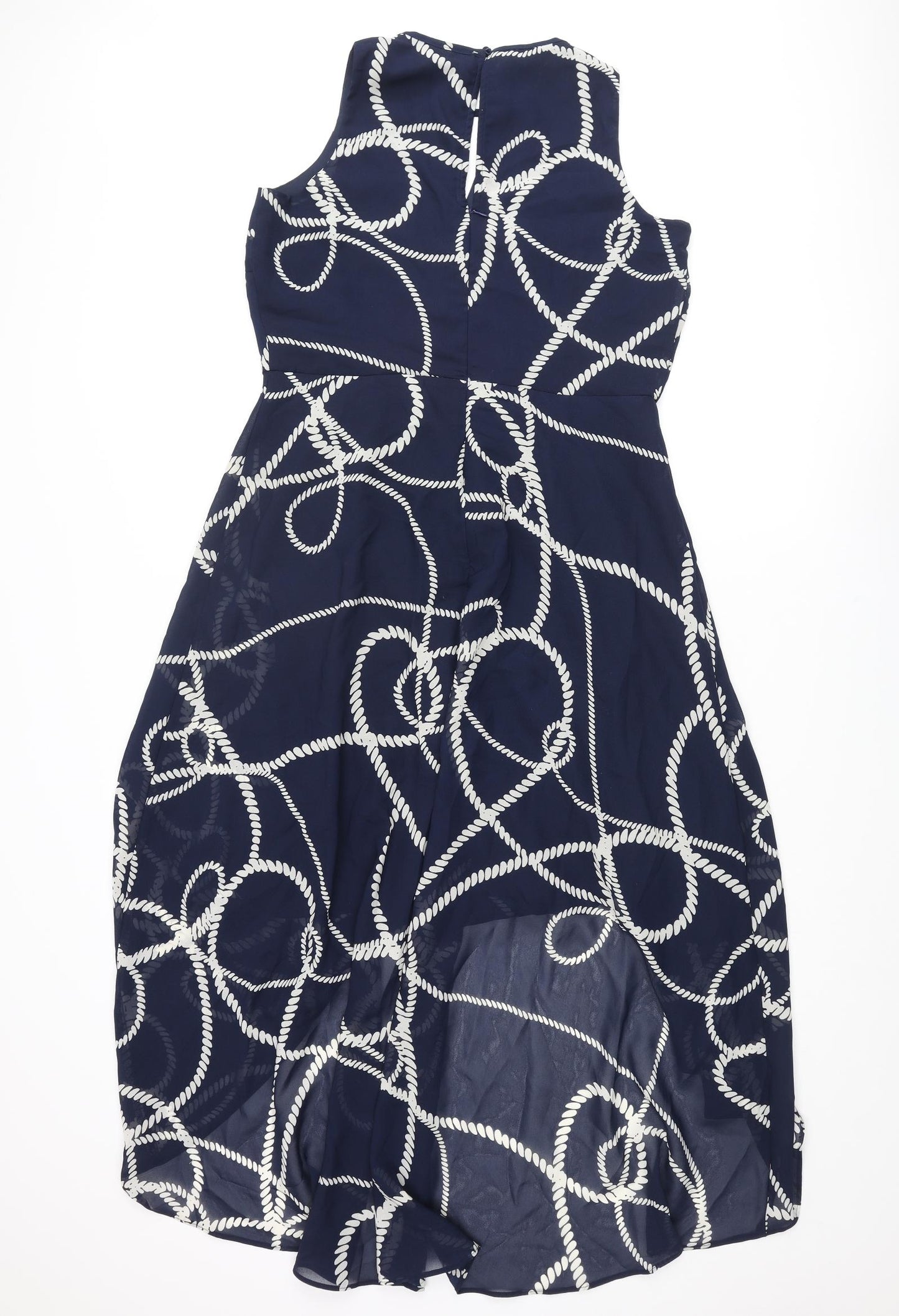 Joanna Hope Womens Blue Geometric Polyester Shift Size 12 V-Neck Button - Keyhole