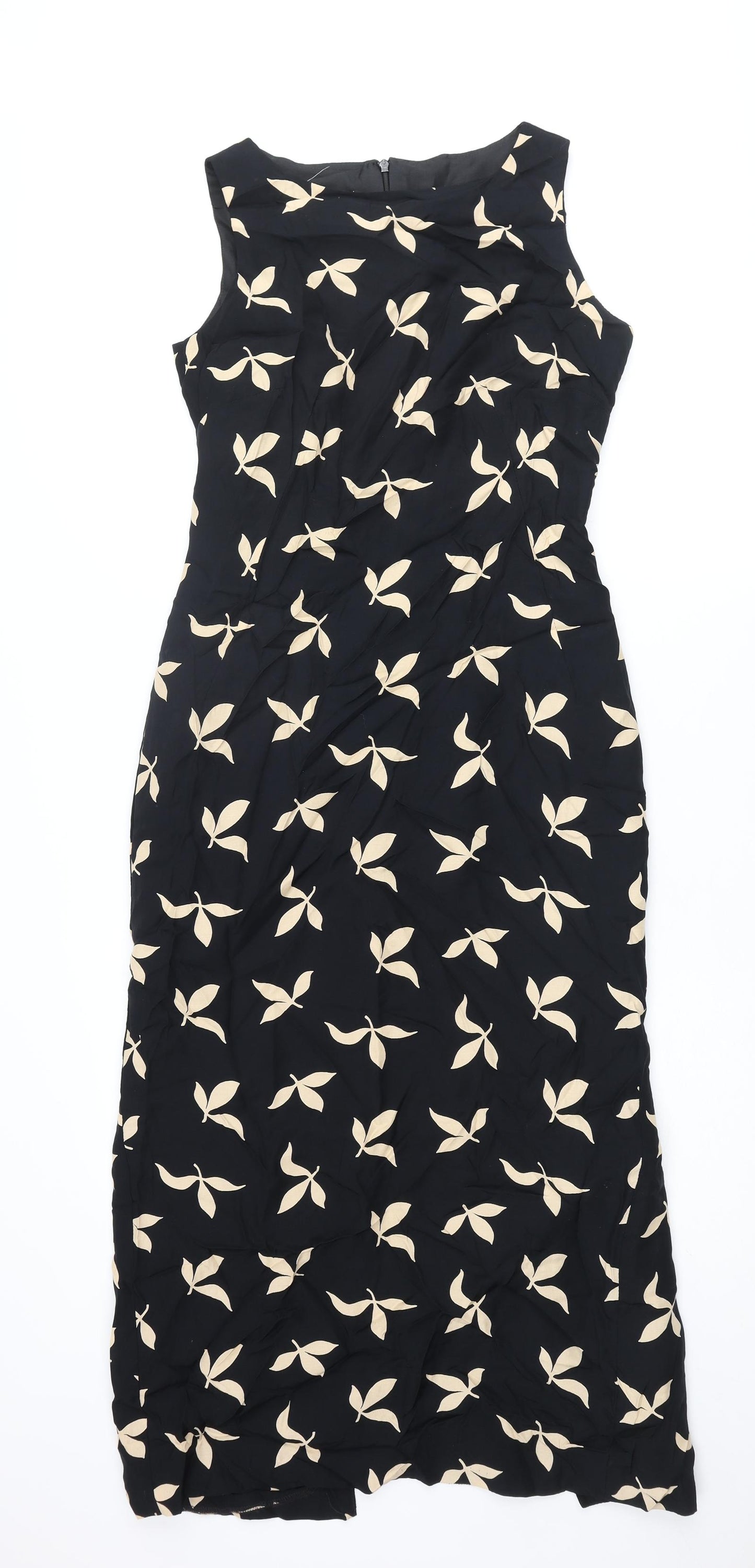 Michael H Womens Black Geometric Polyester Pencil Dress Size 10 Round Neck Zip