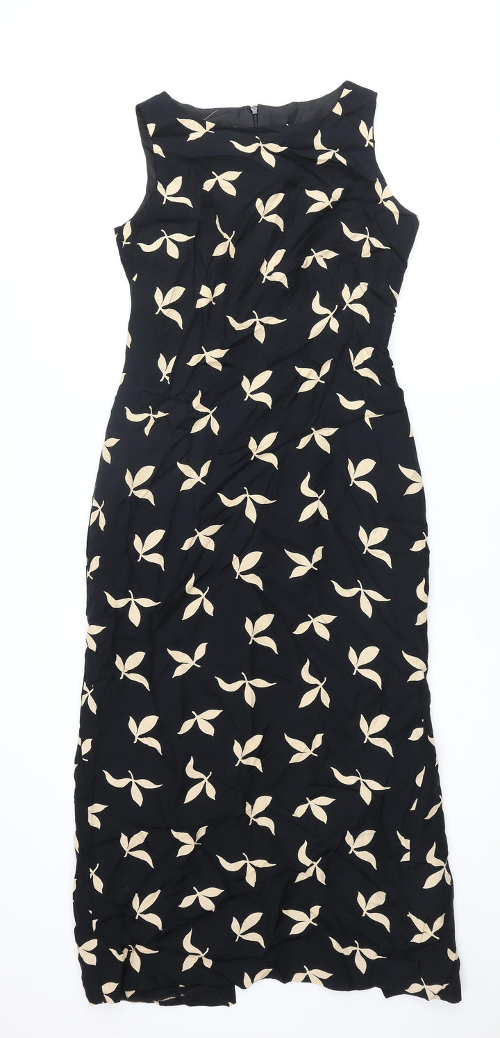 Michael H Womens Black Geometric Polyester Pencil Dress Size 10 Round Neck Zip