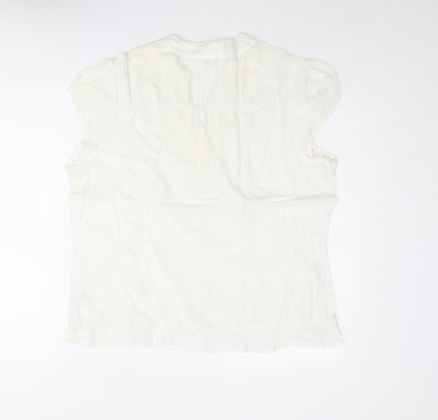 New Look Womens Ivory Cotton Basic Blouse Size 16 V-Neck - Lace Trim