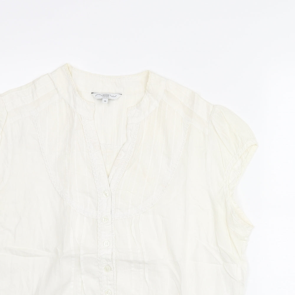 New Look Womens Ivory Cotton Basic Blouse Size 16 V-Neck - Lace Trim