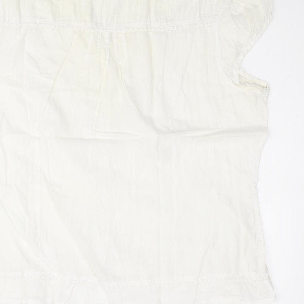 New Look Womens Ivory Cotton Basic Blouse Size 16 V-Neck - Lace Trim
