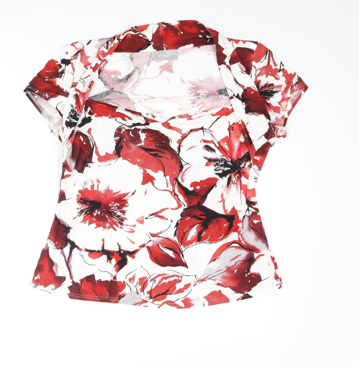 Wallis Womens Red Floral Viscose Basic Blouse Size 16 Cowl Neck