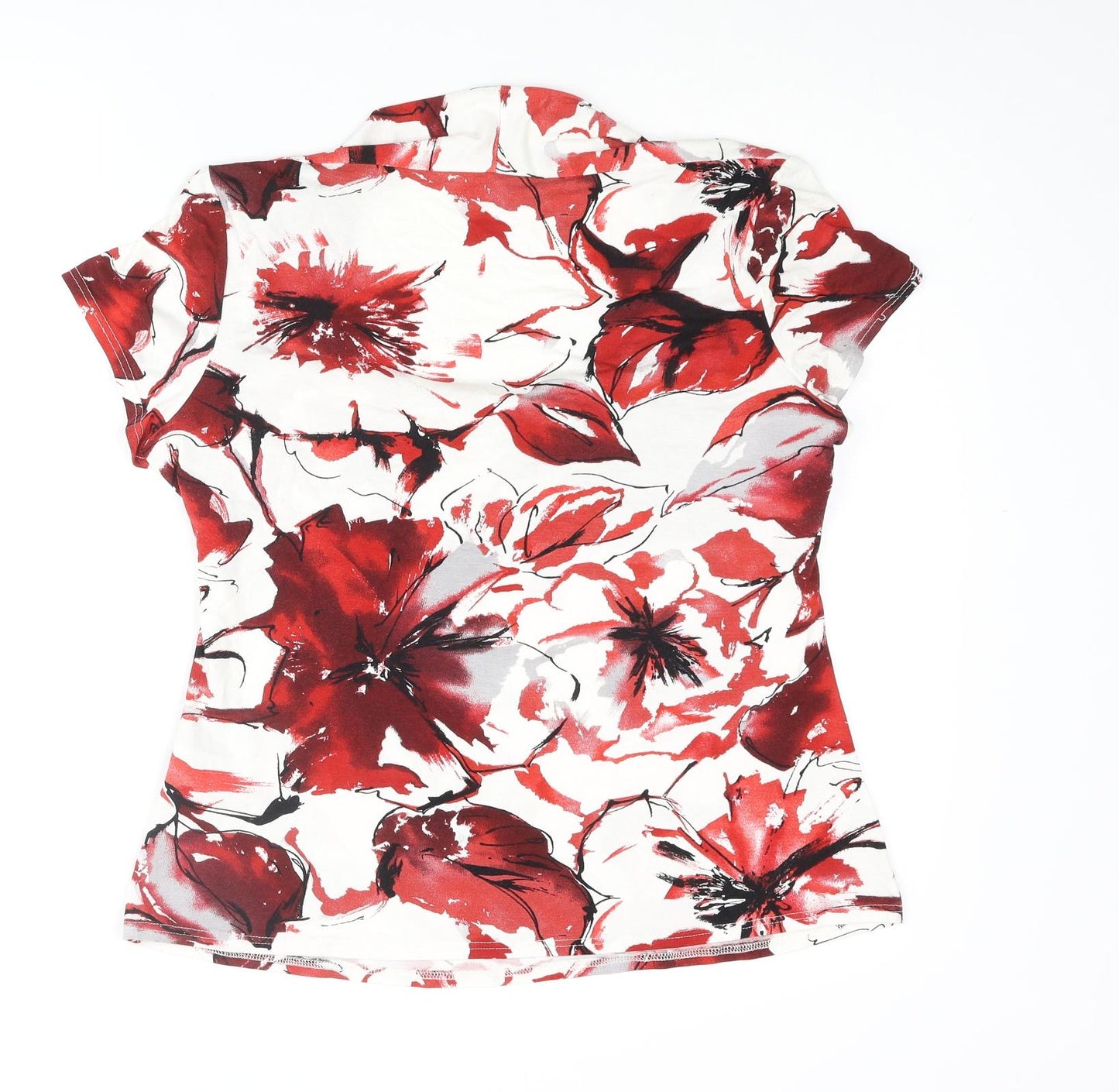 Wallis Womens Red Floral Viscose Basic Blouse Size 16 Cowl Neck
