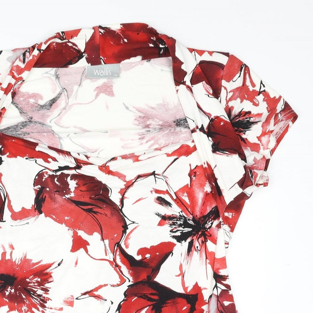 Wallis Womens Red Floral Viscose Basic Blouse Size 16 Cowl Neck