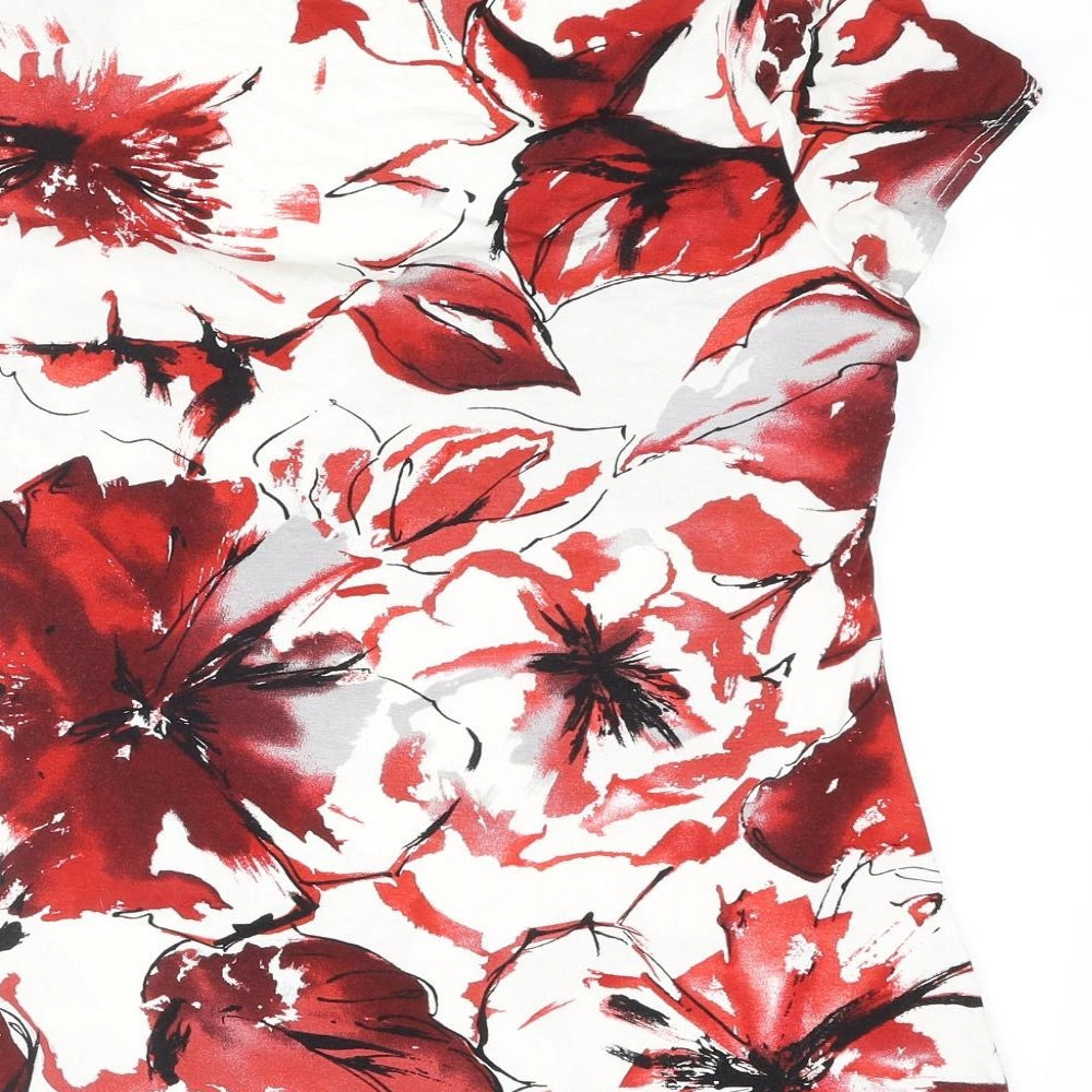 Wallis Womens Red Floral Viscose Basic Blouse Size 16 Cowl Neck