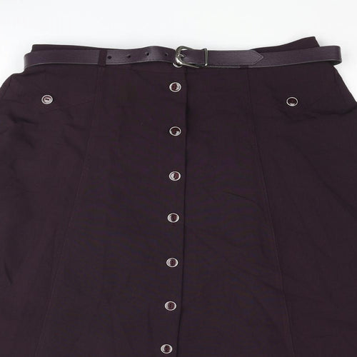 Design Essentials Womens Purple Viscose A-Line Skirt Size 16 Button