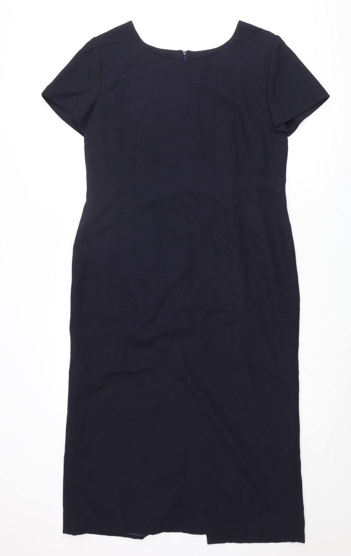 Touch of Luxury Womens Blue Polyester Pencil Dress Size 16 Round Neck Zip