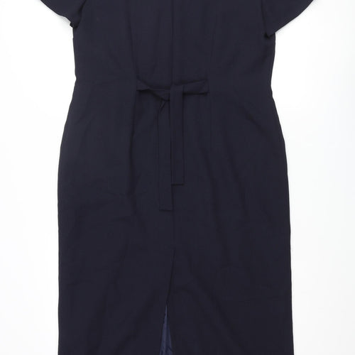 Touch of Luxury Womens Blue Polyester Pencil Dress Size 16 Round Neck Zip
