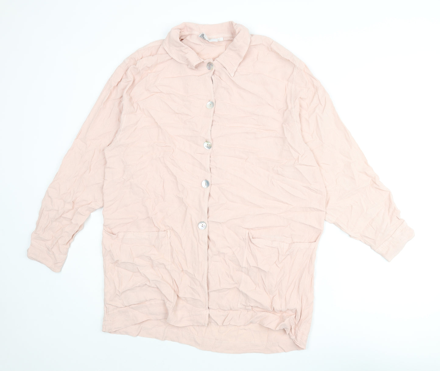 Resource Womens Pink Viscose Tunic Button-Up Size L Collared