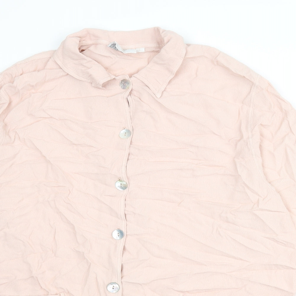 Resource Womens Pink Viscose Tunic Button-Up Size L Collared