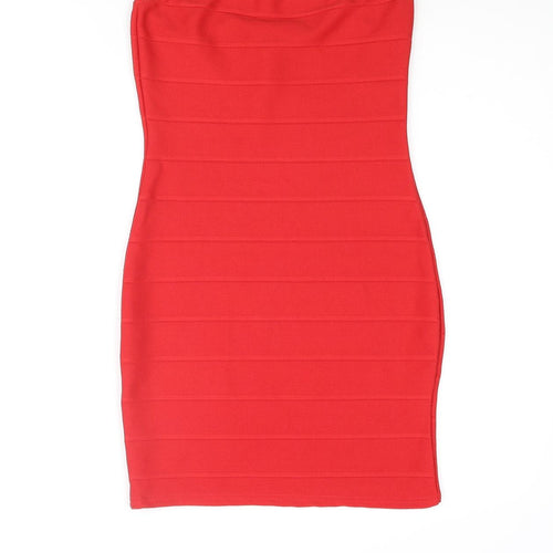 Missguided Womens Red Polyester Mini Size 10 Square Neck Pullover