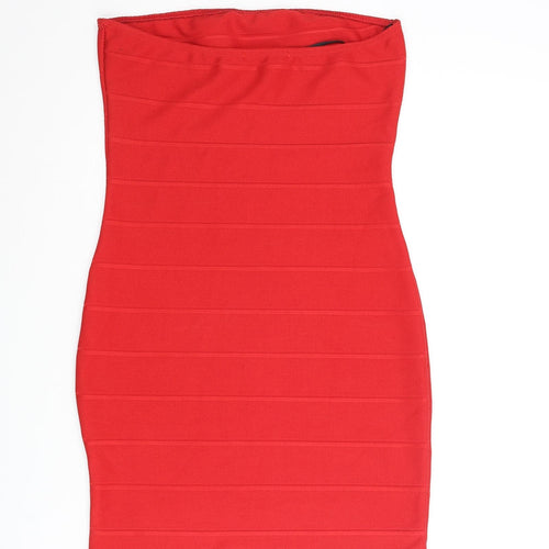 Missguided Womens Red Polyester Mini Size 10 Square Neck Pullover