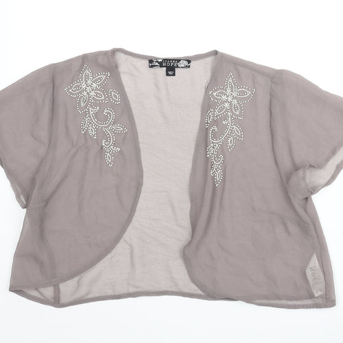 Joanna Hope Womens Grey Polyester Kimono Blouse Size 14 V-Neck - Cropped Beaded