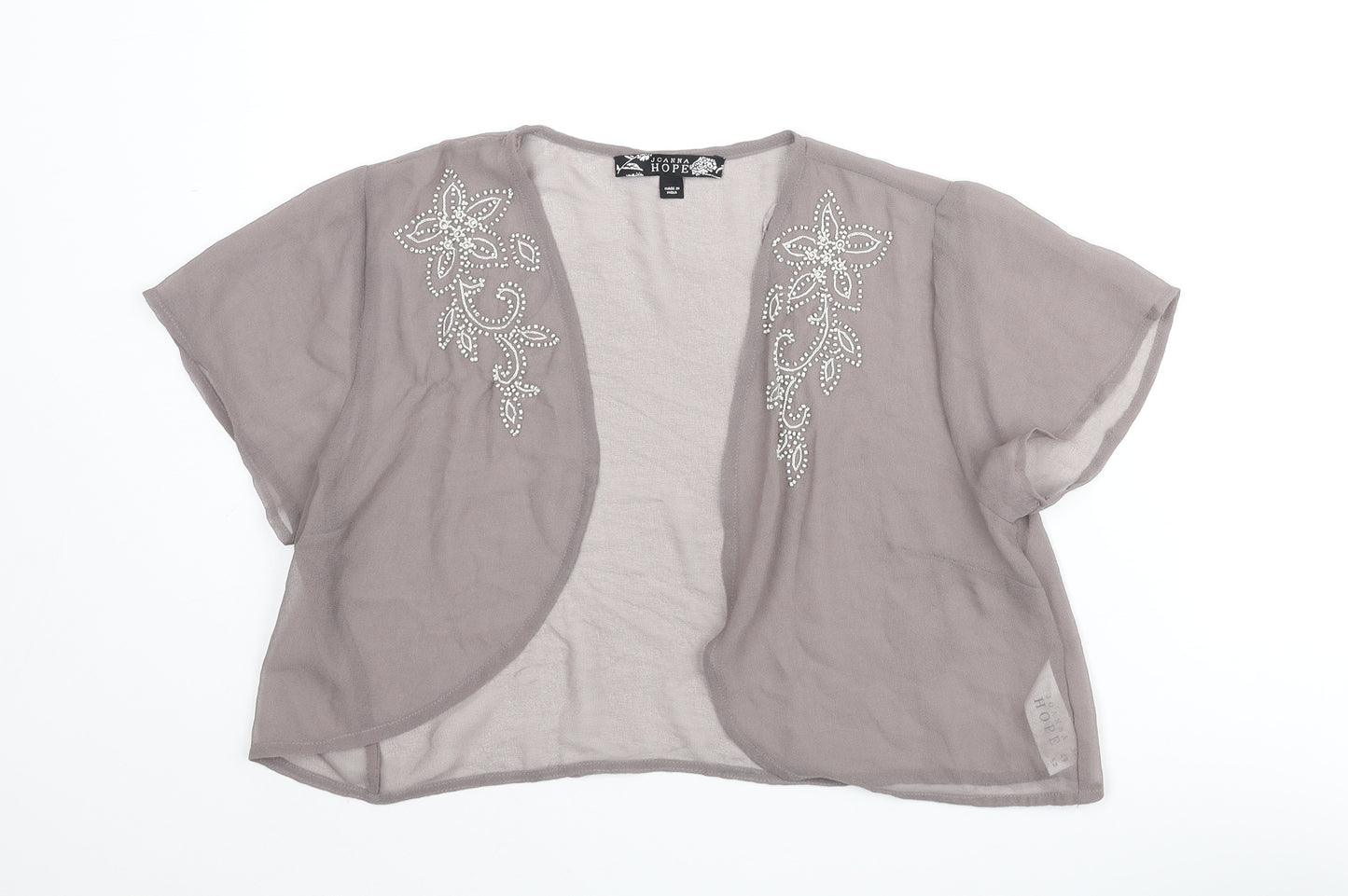 Joanna Hope Womens Grey Polyester Kimono Blouse Size 14 V-Neck - Cropped Beaded