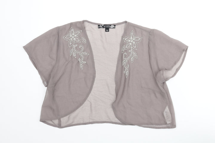 Joanna Hope Womens Grey Polyester Kimono Blouse Size 14 V-Neck - Cropped Beaded