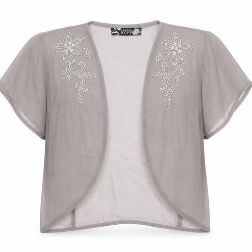 Joanna Hope Womens Grey Polyester Kimono Blouse Size 14 V-Neck - Cropped Beaded