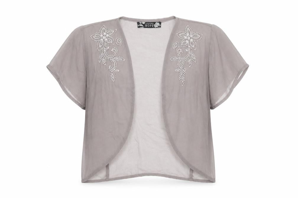 Joanna Hope Womens Grey Polyester Kimono Blouse Size 14 V-Neck - Cropped Beaded