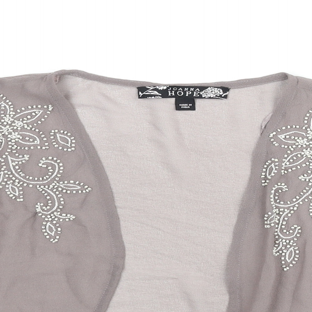 Joanna Hope Womens Grey Polyester Kimono Blouse Size 14 V-Neck - Cropped Beaded