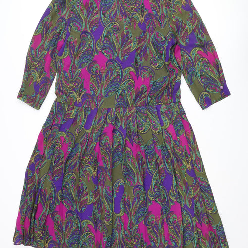 Godske Womens Multicoloured Geometric Polyester Shift Size 12 Round Neck Button - Pleated