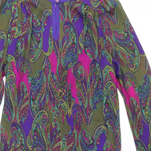 Godske Womens Multicoloured Geometric Polyester Shift Size 12 Round Neck Button - Pleated