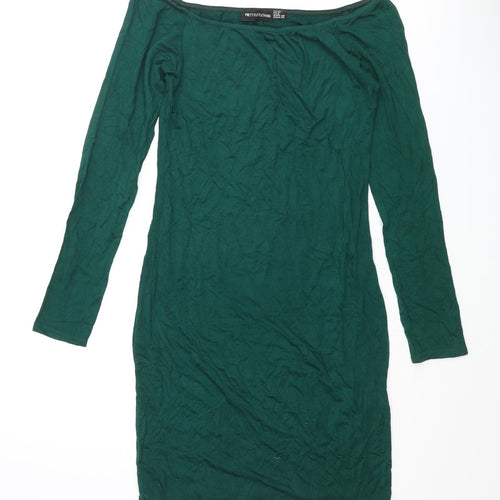 PRETTYLITTLETHING Womens Green Viscose Mini Size 10 Off the Shoulder Pullover
