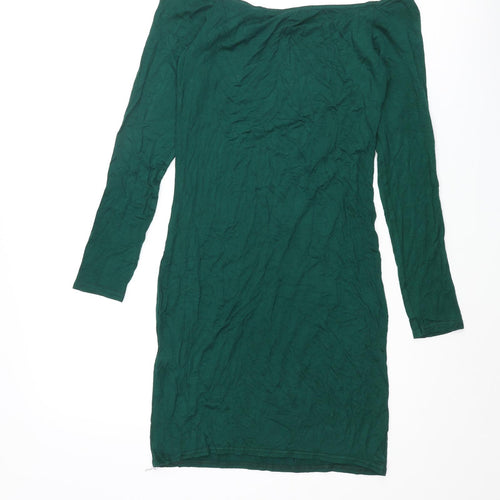 PRETTYLITTLETHING Womens Green Viscose Mini Size 10 Off the Shoulder Pullover