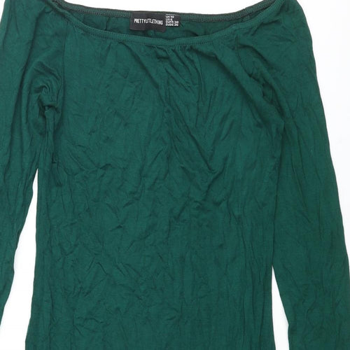 PRETTYLITTLETHING Womens Green Viscose Mini Size 10 Off the Shoulder Pullover
