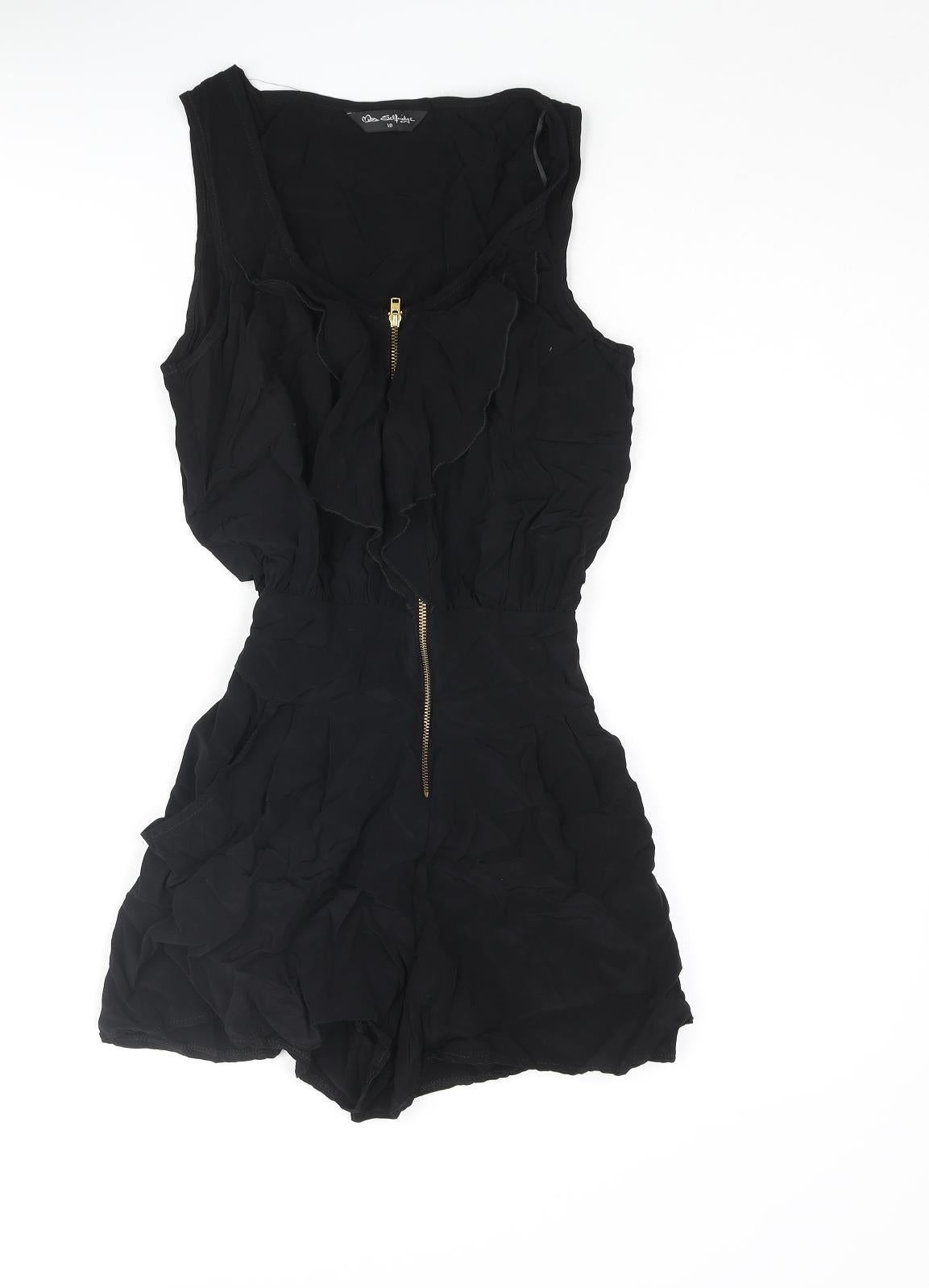 Miss Selfridge Womens Black Polyester Playsuit One-Piece Size 10 Zip - Frill
