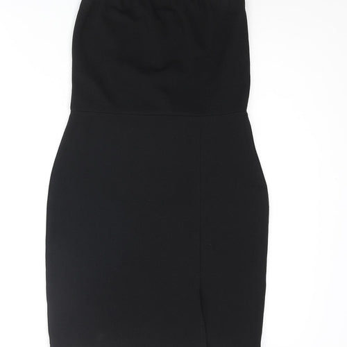 Boohoo Womens Black Polyester Mini Size 10 Square Neck Pullover