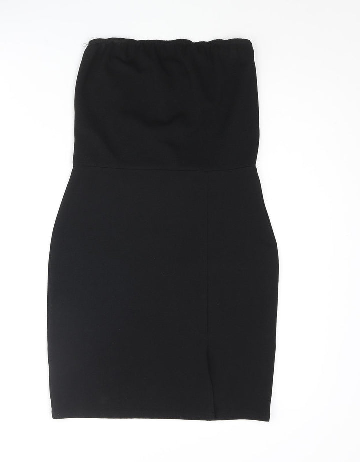 Boohoo Womens Black Polyester Mini Size 10 Square Neck Pullover